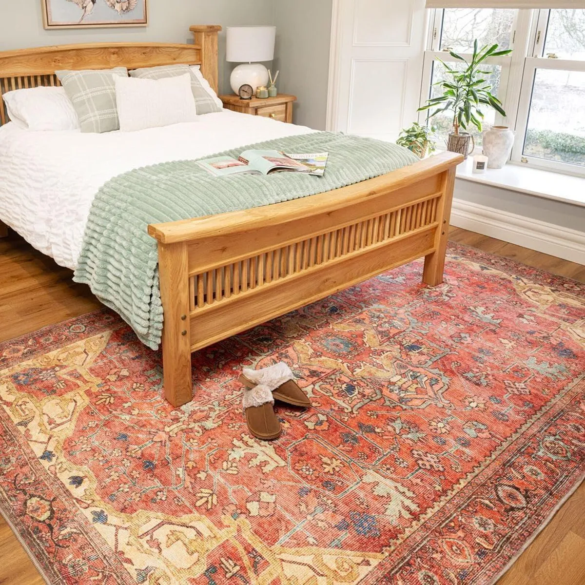 Washable Classic Red Smooth Texture Rugs Kashan - Image 1