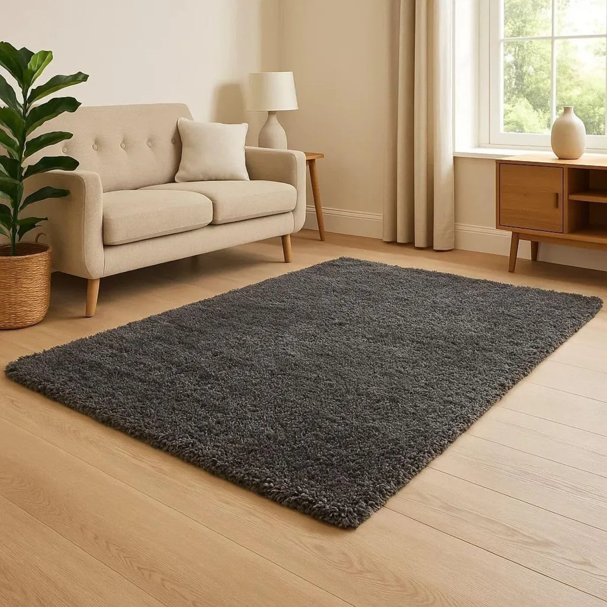 Slate Grey Rug Deep Pile Texture Dark Charcoal - Image 3