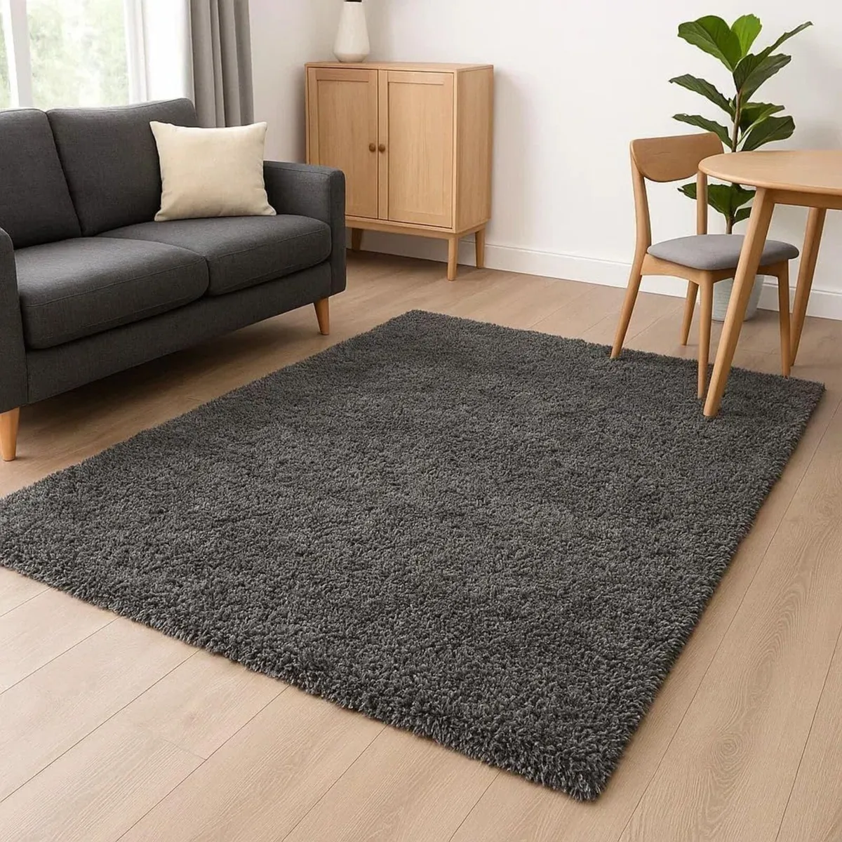Slate Grey Rug Deep Pile Texture Dark Charcoal - Image 1