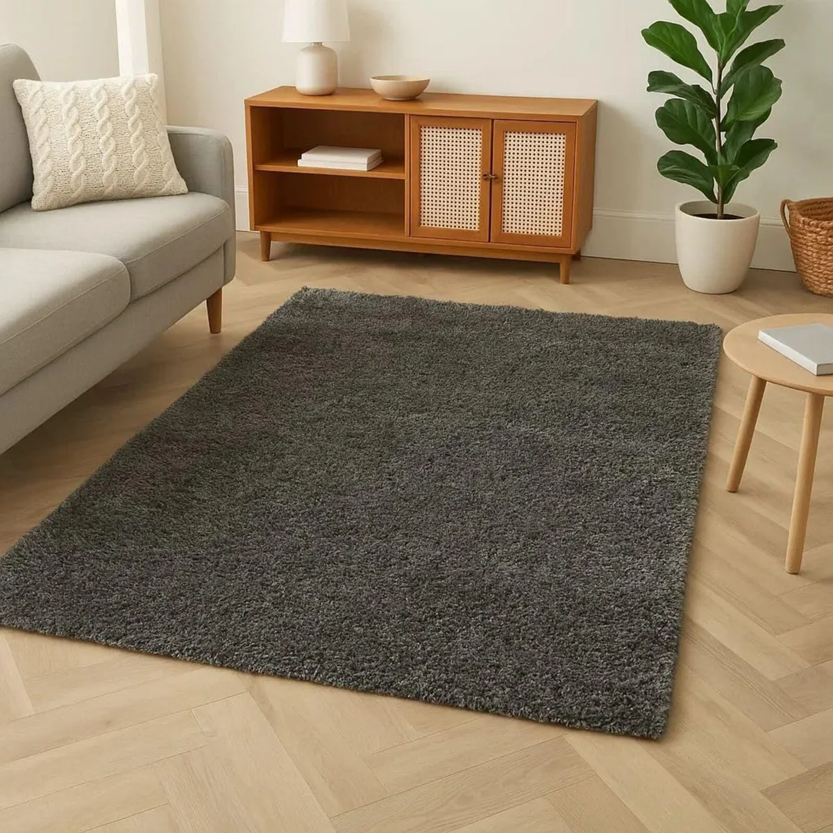 Slate Grey Rug Deep Pile Texture Dark Charcoal - Image 2