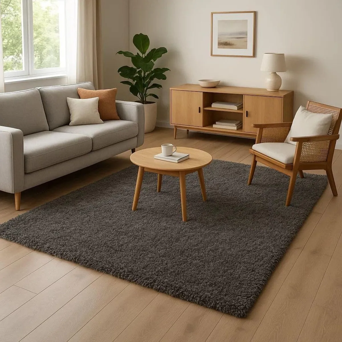 Slate Grey Rug Deep Pile Texture Dark Charcoal - Image 4