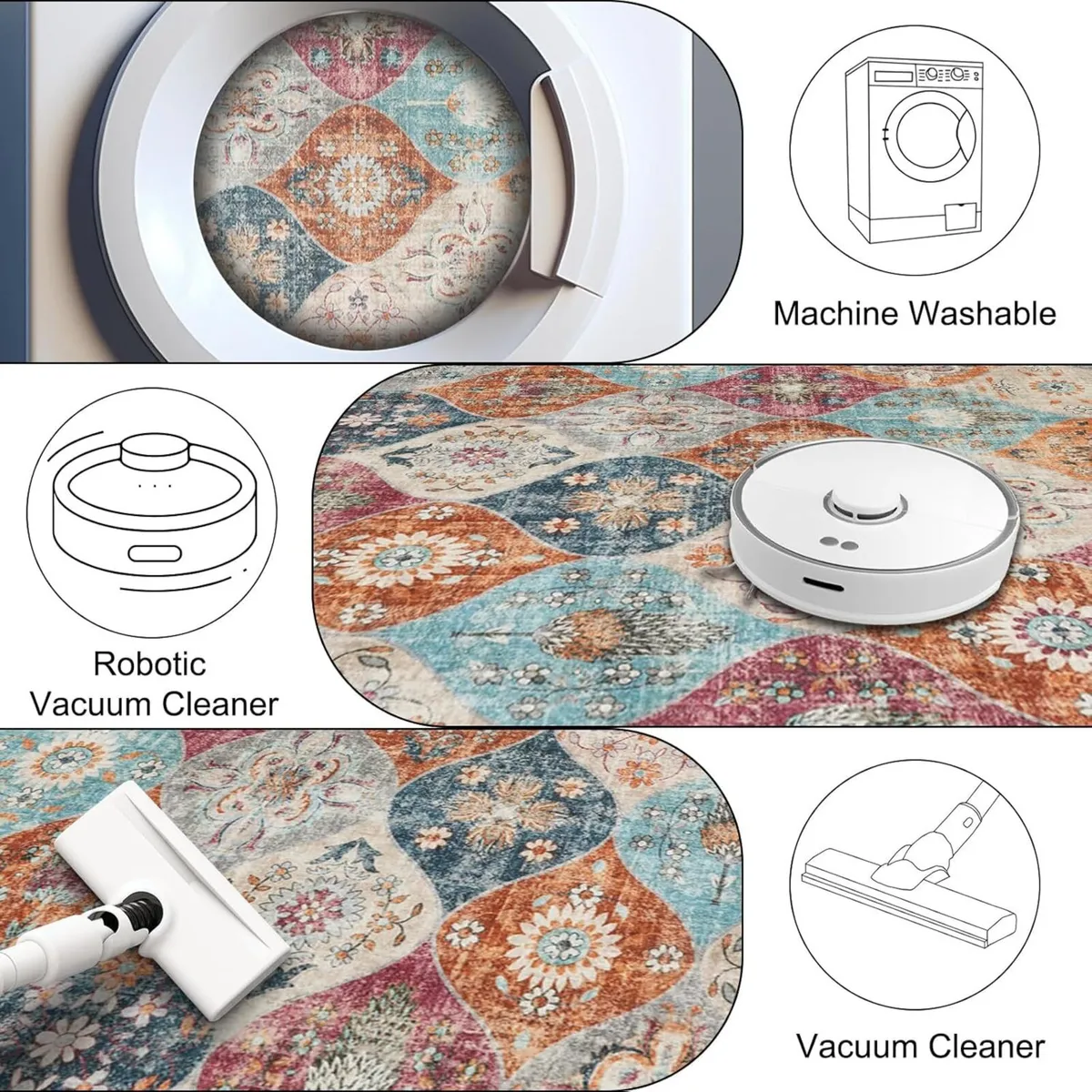 Moroccan Washable Area Rug 120x170cm Trellis - Image 4