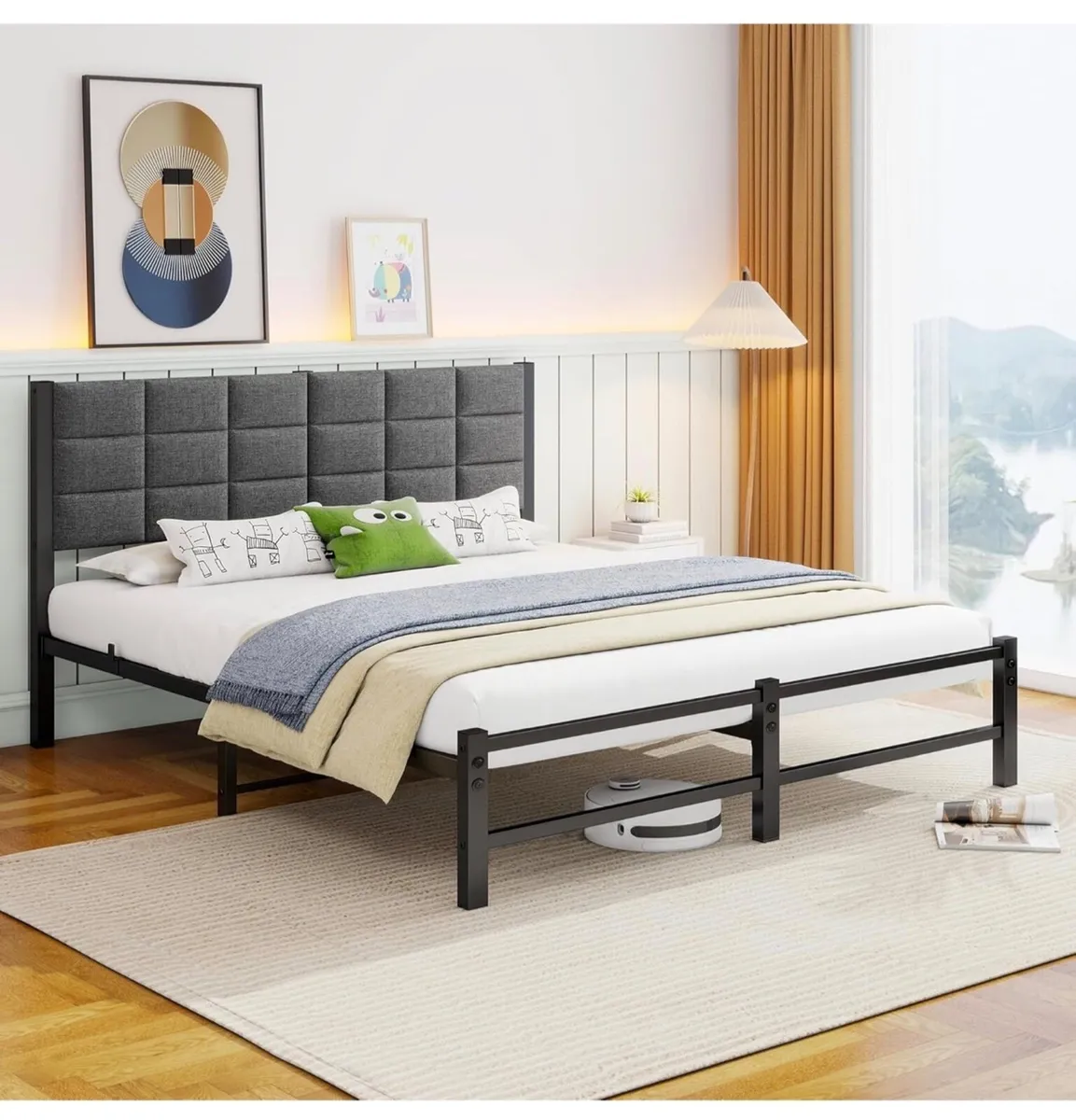 King Size Bed Frame Upholstered Platform Bed with - Image 3
