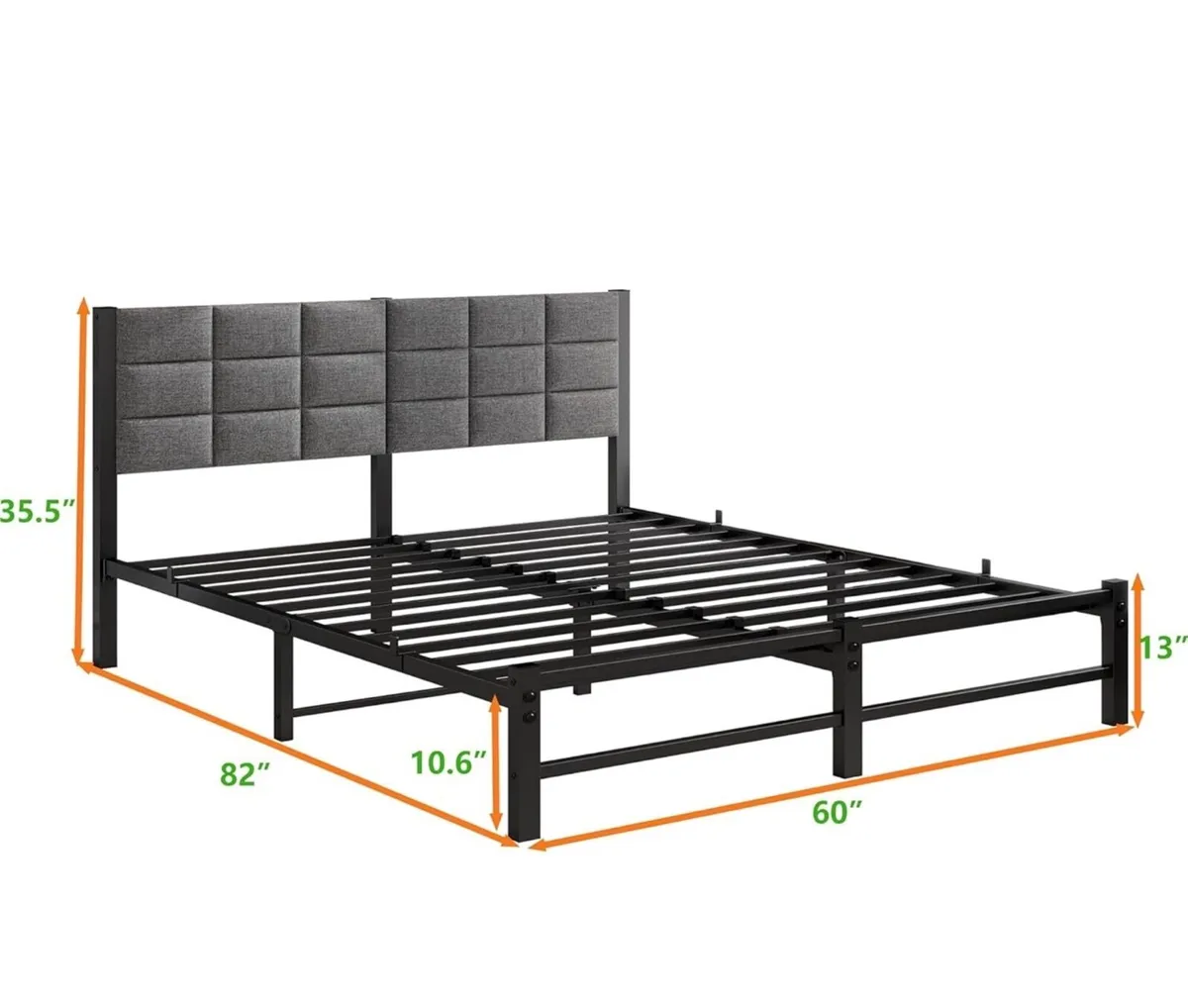 King Size Bed Frame Upholstered Platform Bed with - Image 2