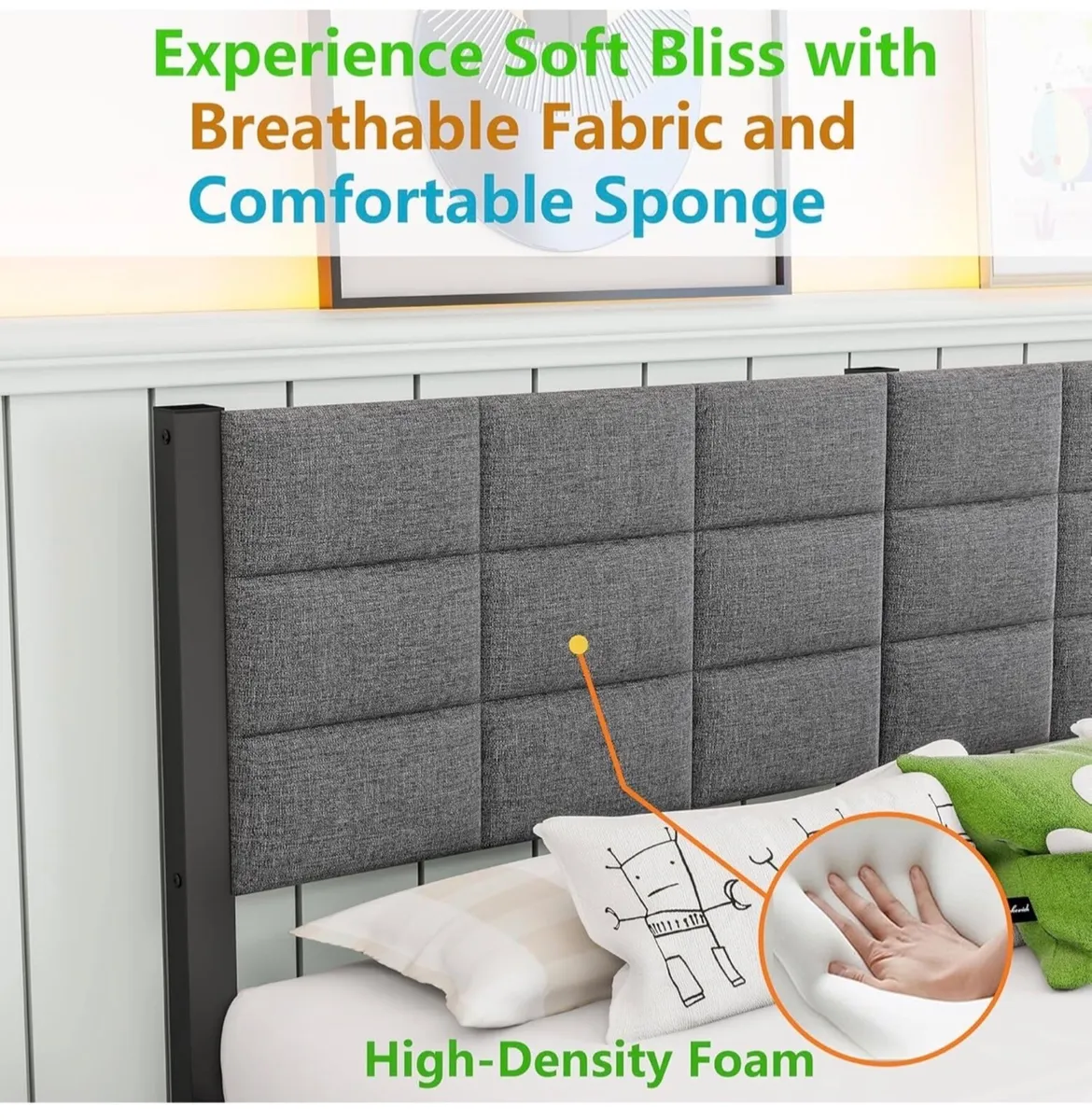 King Size Bed Frame Upholstered Platform Bed with - Image 4