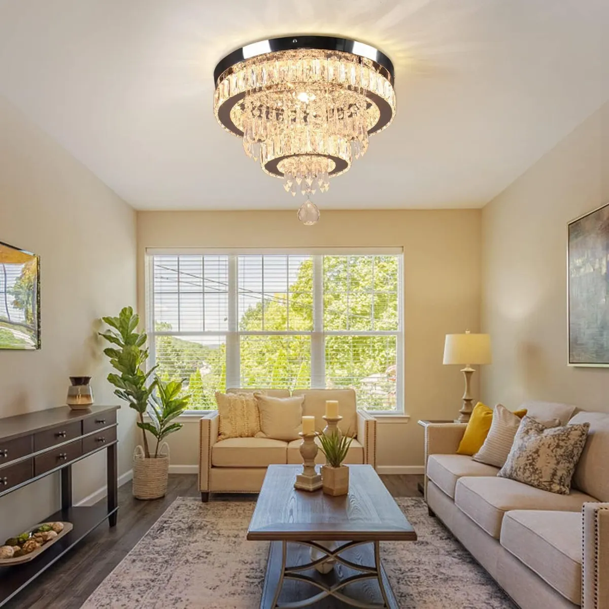 16 Crystal Chandelier 2 Rings Ceiling Light - Image 2