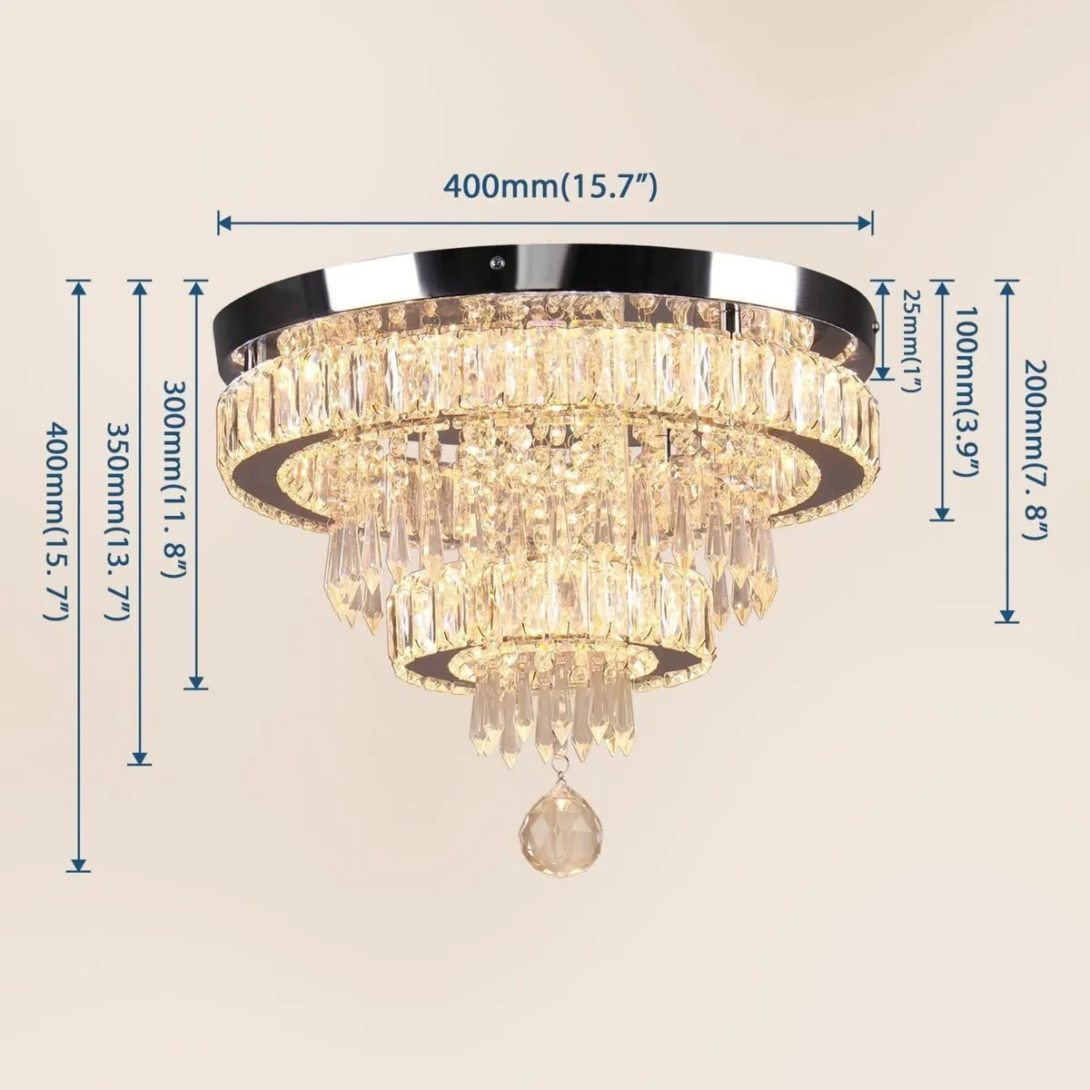 16 Crystal Chandelier 2 Rings Ceiling Light - Image 3