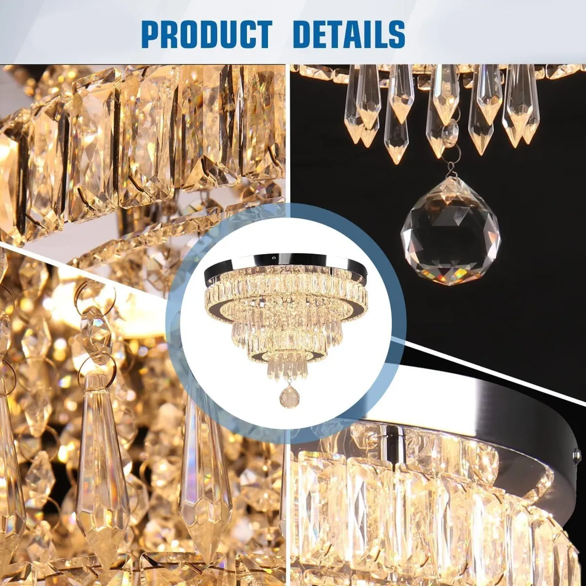 16 Crystal Chandelier 2 Rings Ceiling Light - Image 4