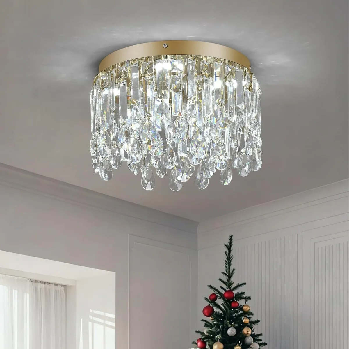 30cm Gold Crystal Flush Mount Ceiling Light - Image 1