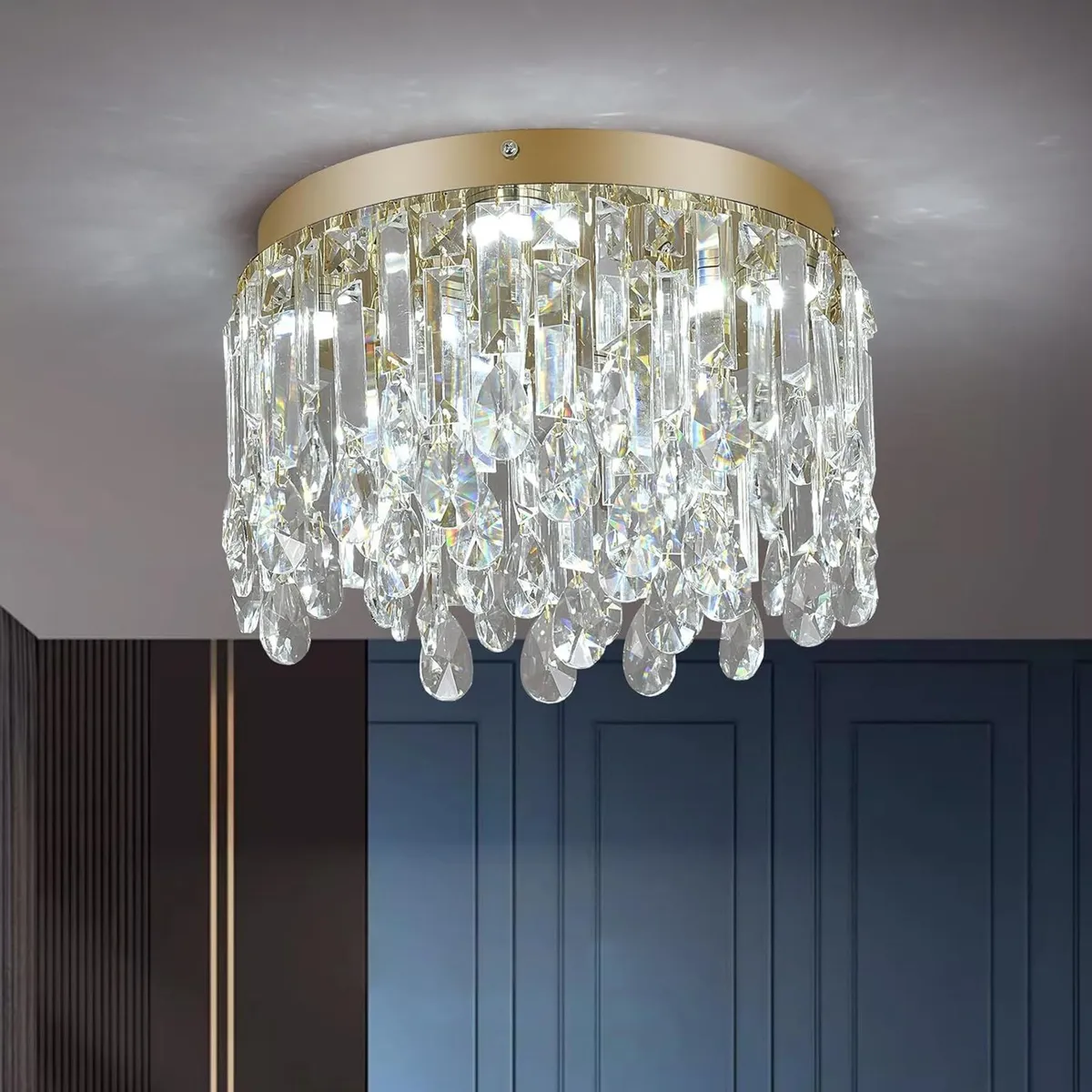 30cm Gold Crystal Flush Mount Ceiling Light - Image 4