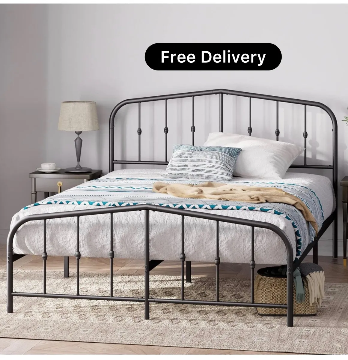 King Bed Frame with Spindle Headboard - Image 1