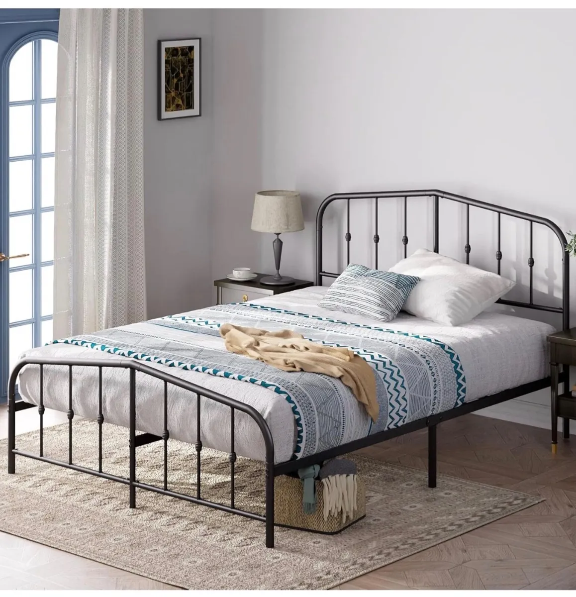 King Bed Frame with Spindle Headboard - Image 1