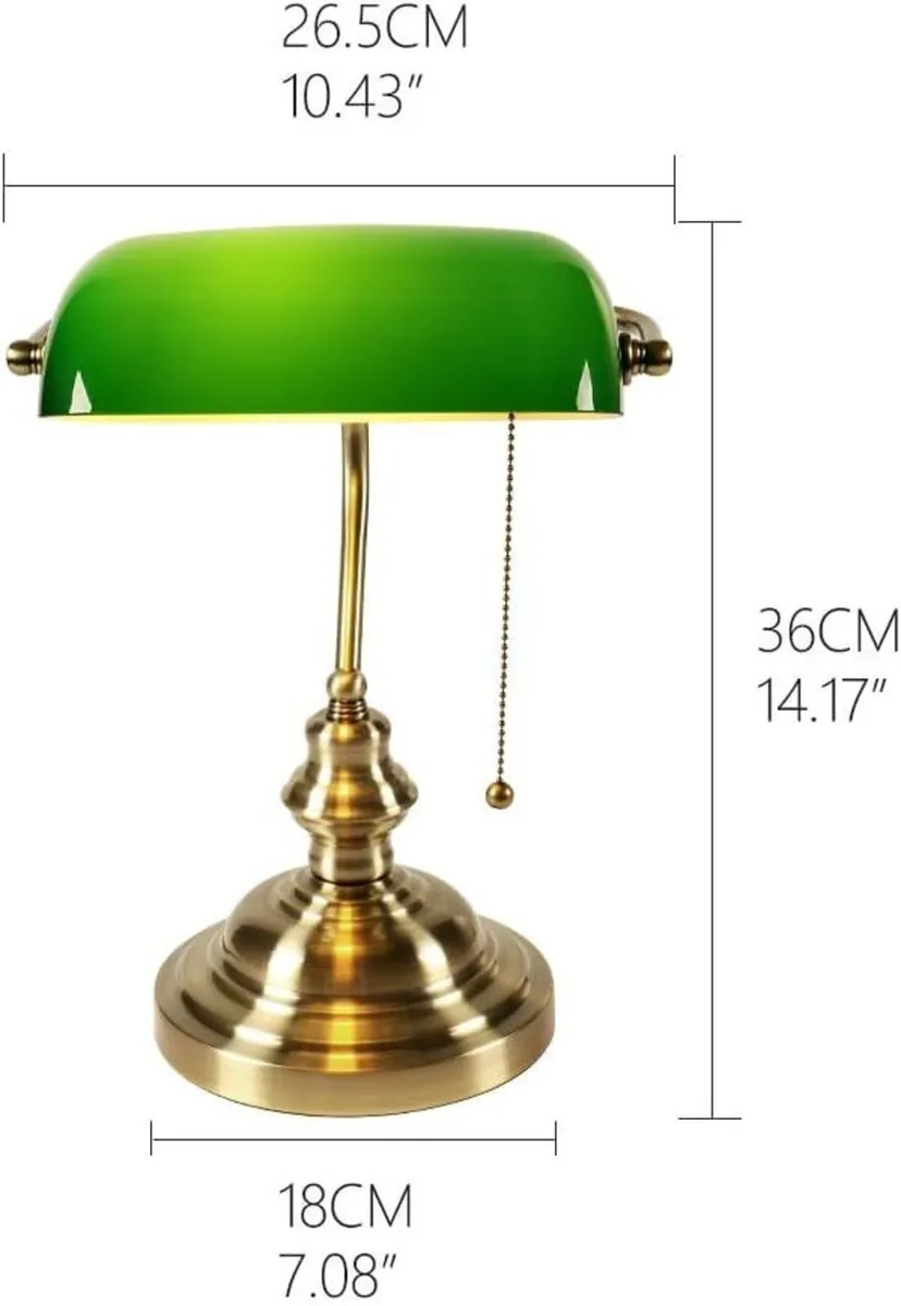 Green Glass Bankers Desk Lamp with Pull Chain - Image 3