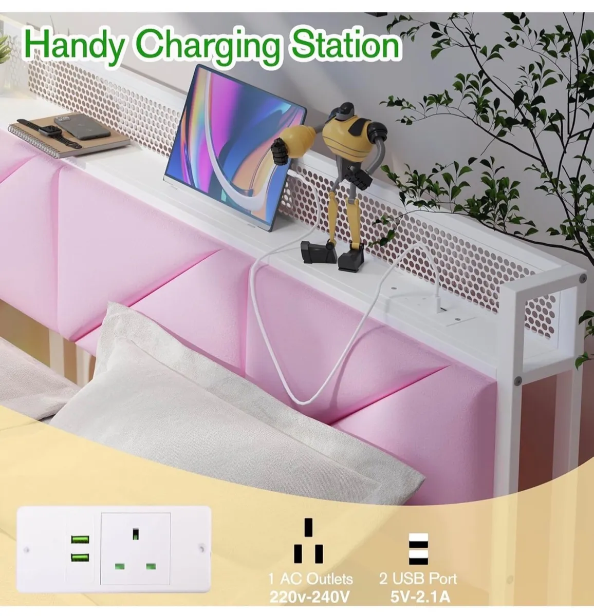 King Size Bed Frame 150x200cm, Floating Upholstere - Image 4