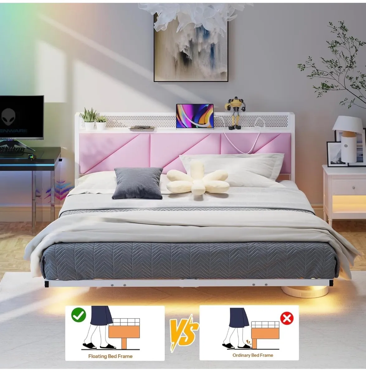 King Size Bed Frame 150x200cm, Floating Upholstere - Image 2