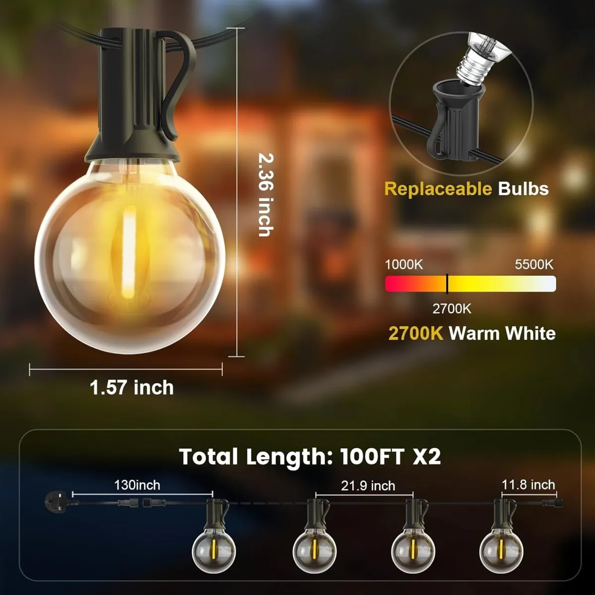 Festoon Lights Outdoor 200FT Mains Powered - Image 3