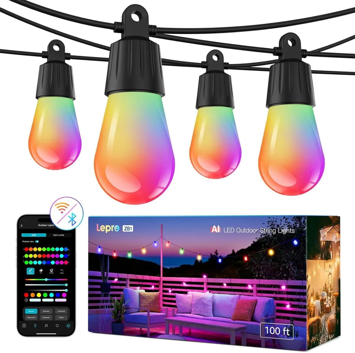 ZB1 AI Festoon Lights Outdoor 30m RGB+IC Warm - Image 1