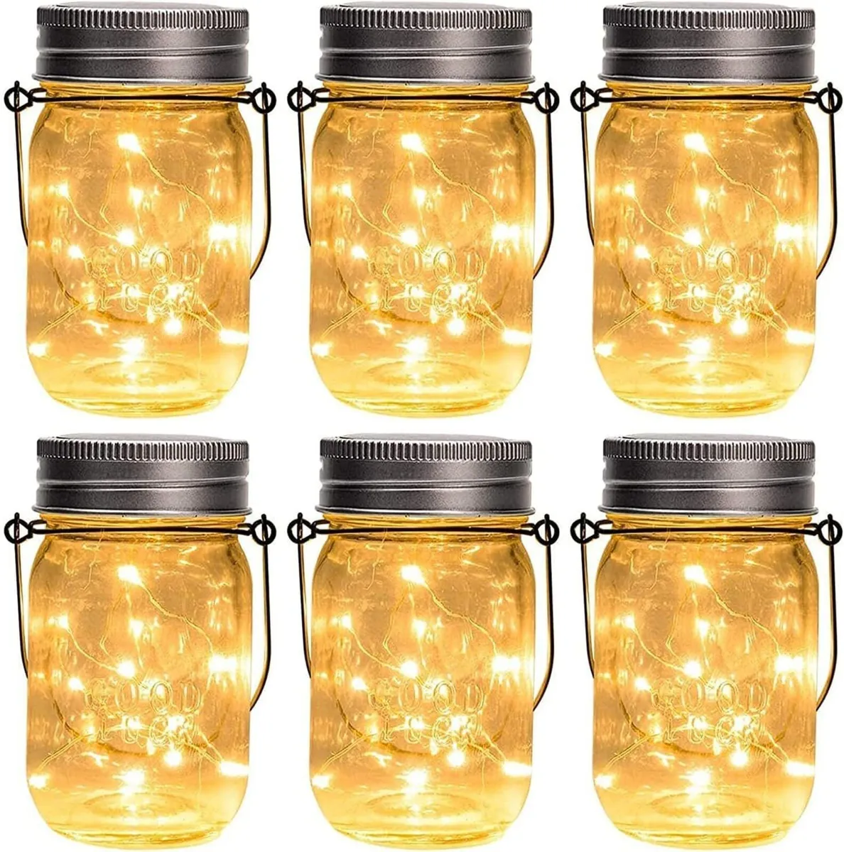 Hanging Solar Mason Jar Lights 6 Pack 30 Led - Image 1