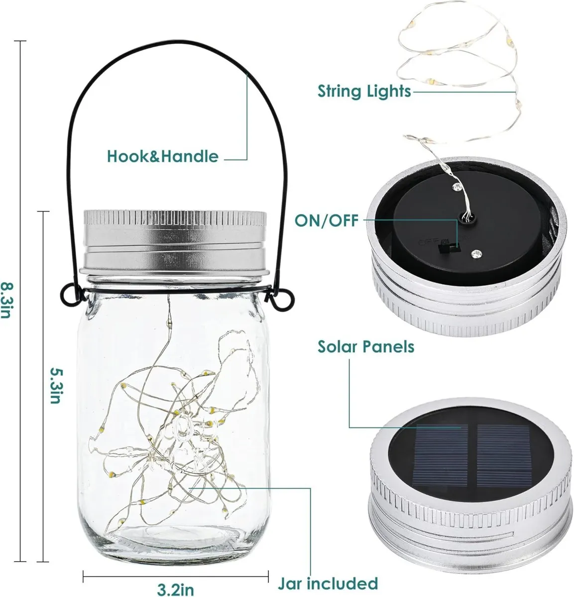 Hanging Solar Mason Jar Lights 6 Pack 30 Led - Image 3