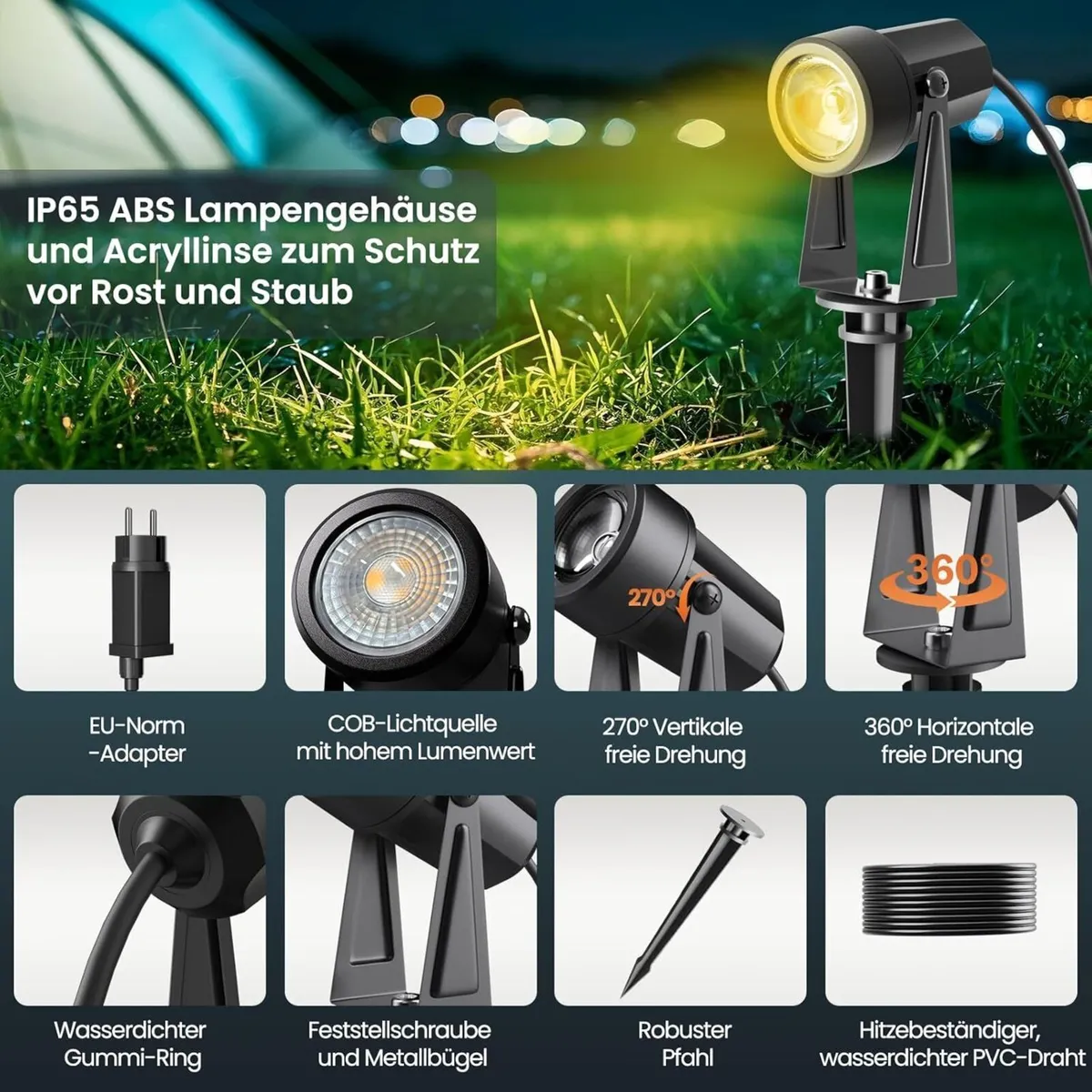 Garden Spotlights Mains Powered 105FT/32M - Image 2