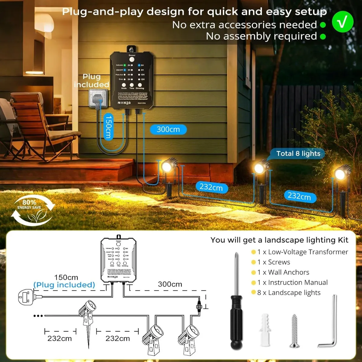 Garden Lights Mains Powered with Timer and - Image 4