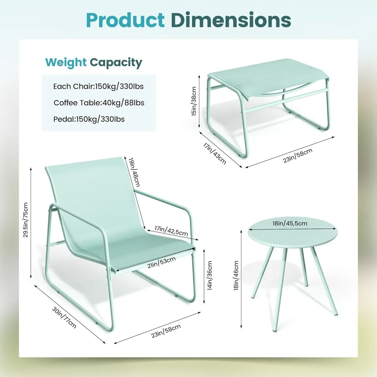 5-Piece Patio Bistro Set Garden Furniture with - Image 3