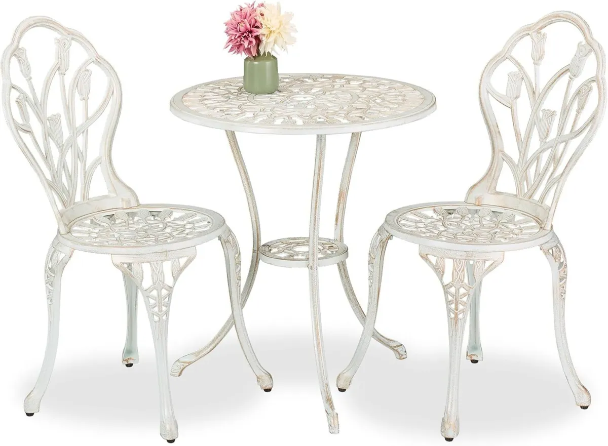 Garden Bistro Set 3-Piece Table 2 Chairs Antique - Image 1