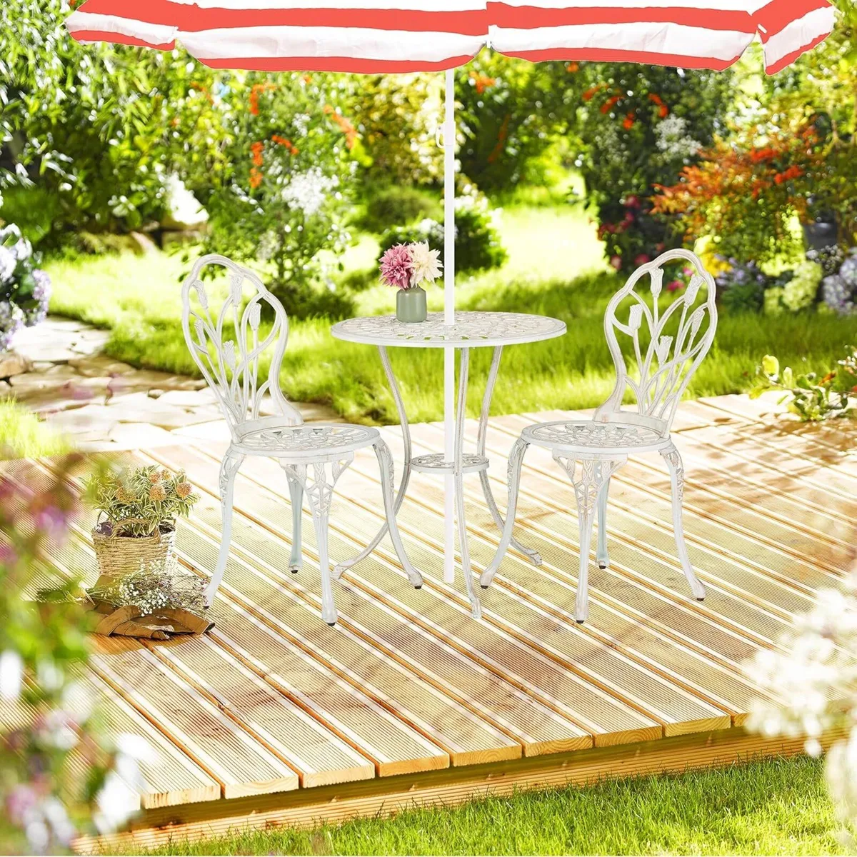 Garden Bistro Set 3-Piece Table 2 Chairs Antique - Image 2