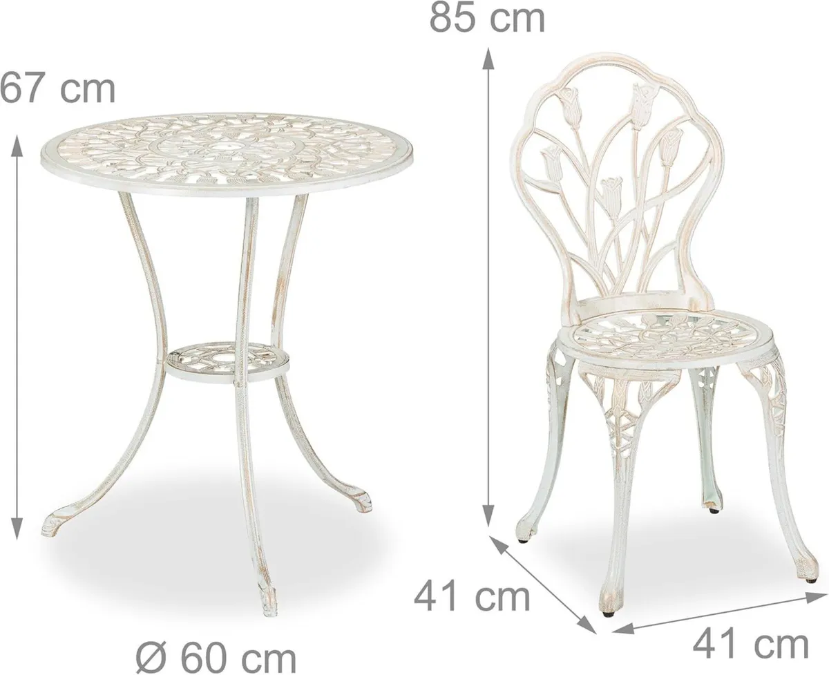 Garden Bistro Set 3-Piece Table 2 Chairs Antique - Image 3