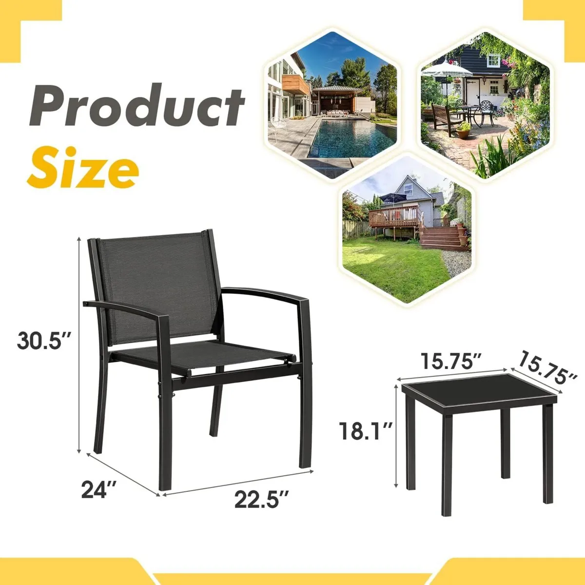 3 Piece Patio Furniture Outdoor Bistro Set - Image 2