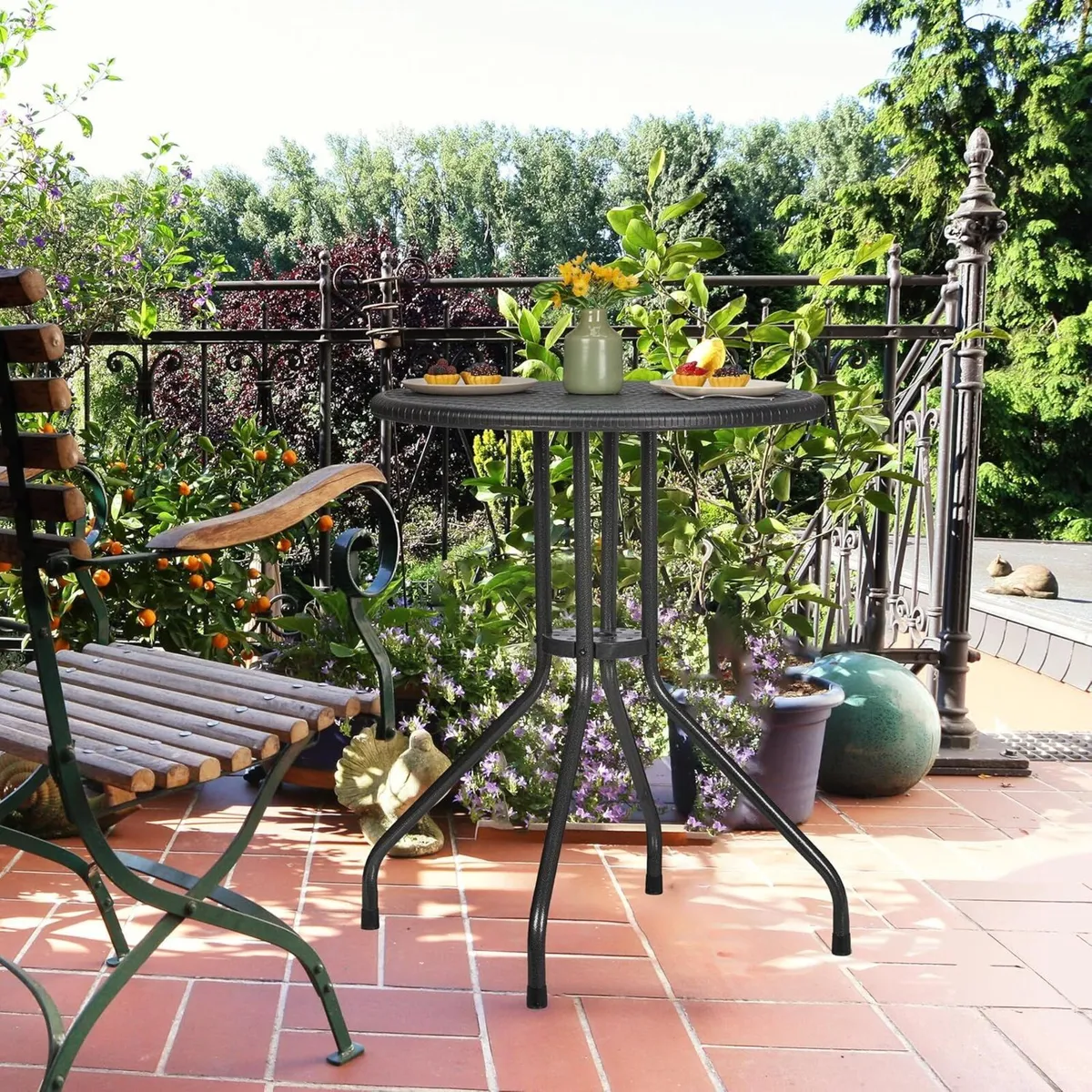 Garden Table HWD: 73 x 60 cm Rattan Look Plastic - Image 4