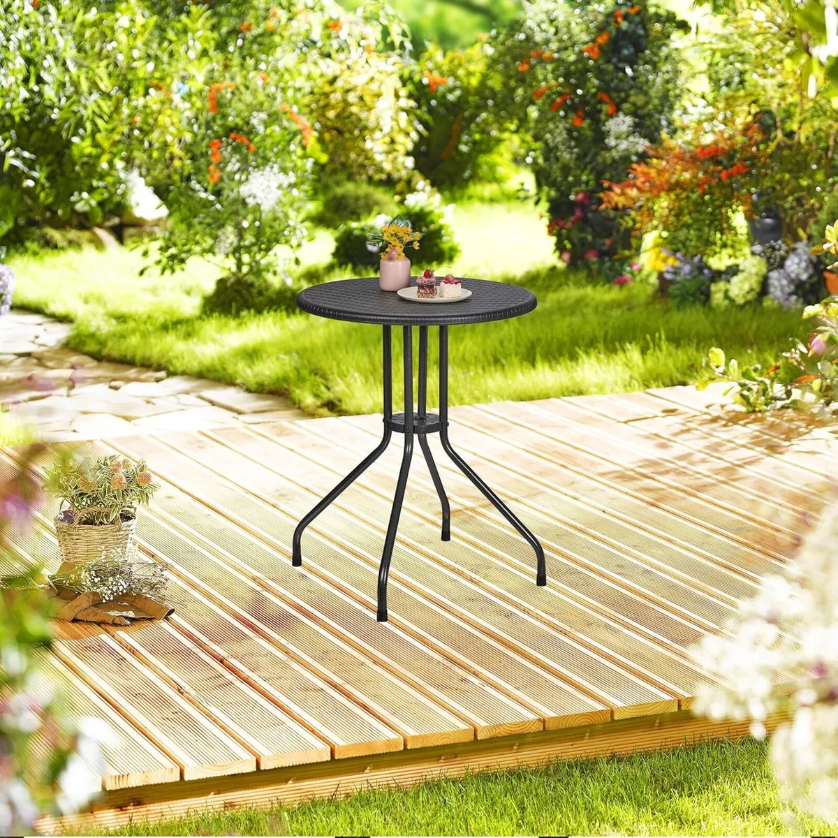 Garden Table HWD: 73 x 60 cm Rattan Look Plastic - Image 2