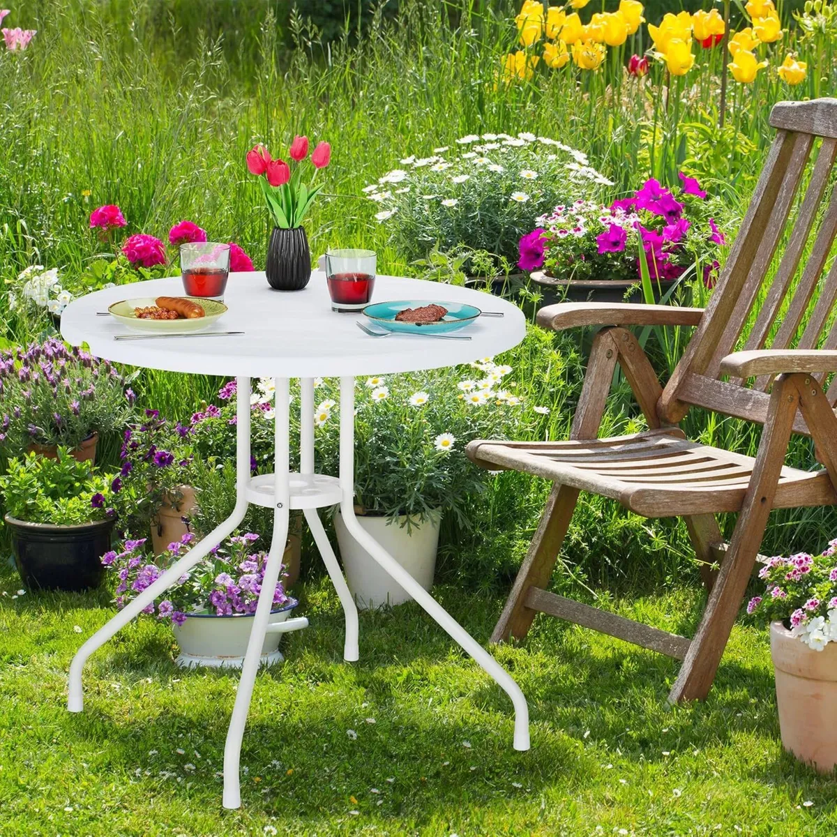 Garden Table HWD: 74 x 80 cm Wood Look Plastic - Image 2