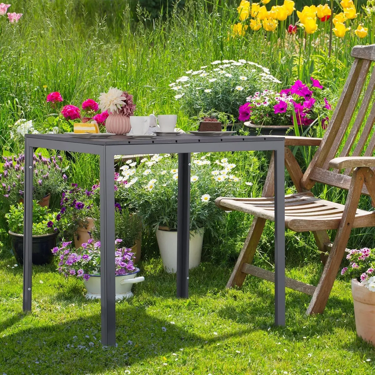 Garden Table HxWxD: 74x78x78 cm Balcony Wood Look - Image 2