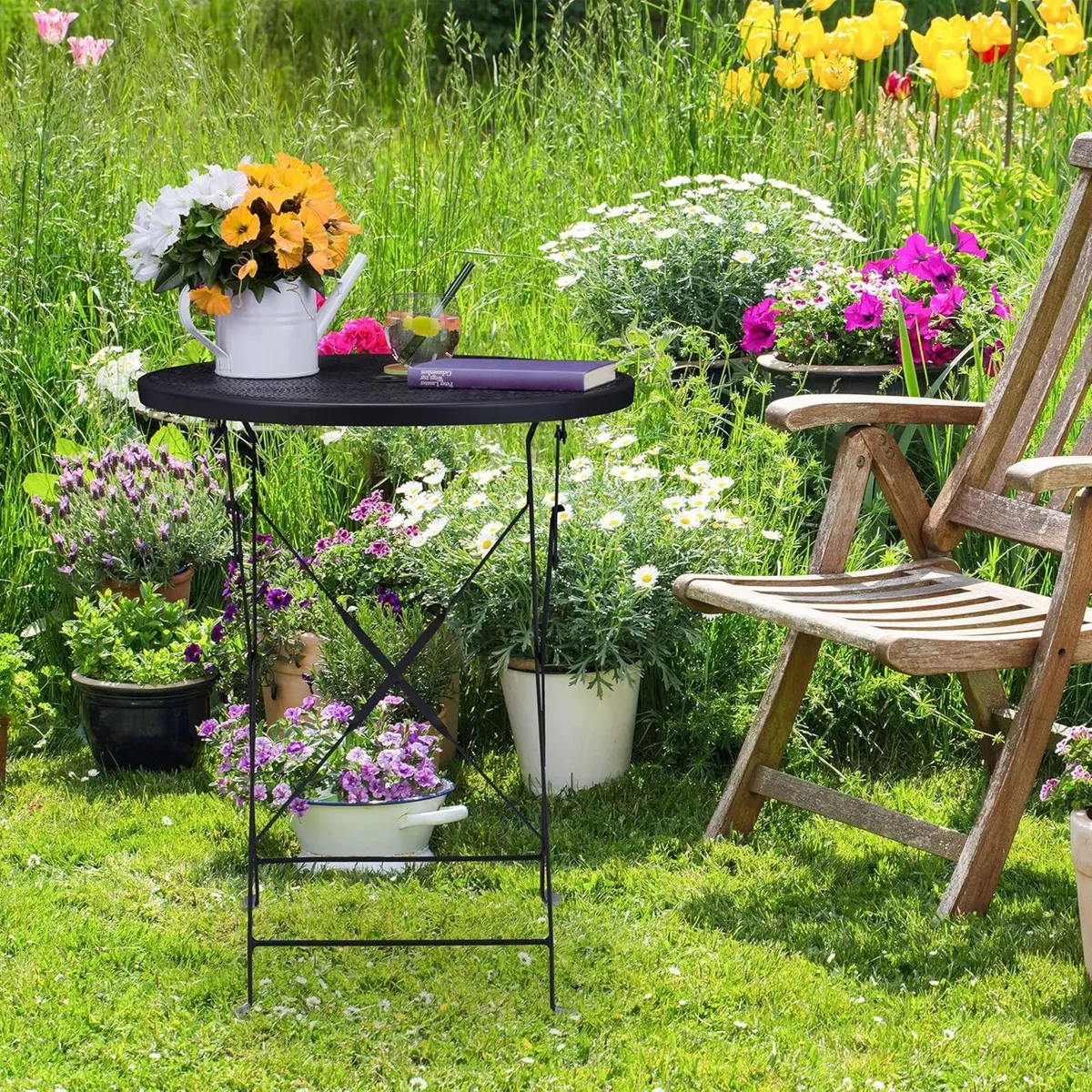 Fold-up Garden Table Parasol Hole Weatherproof - Image 2