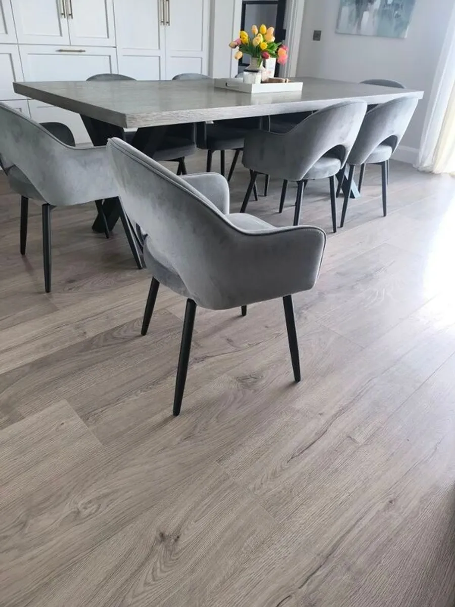 Grey velvet swivel dining chairs - Image 2