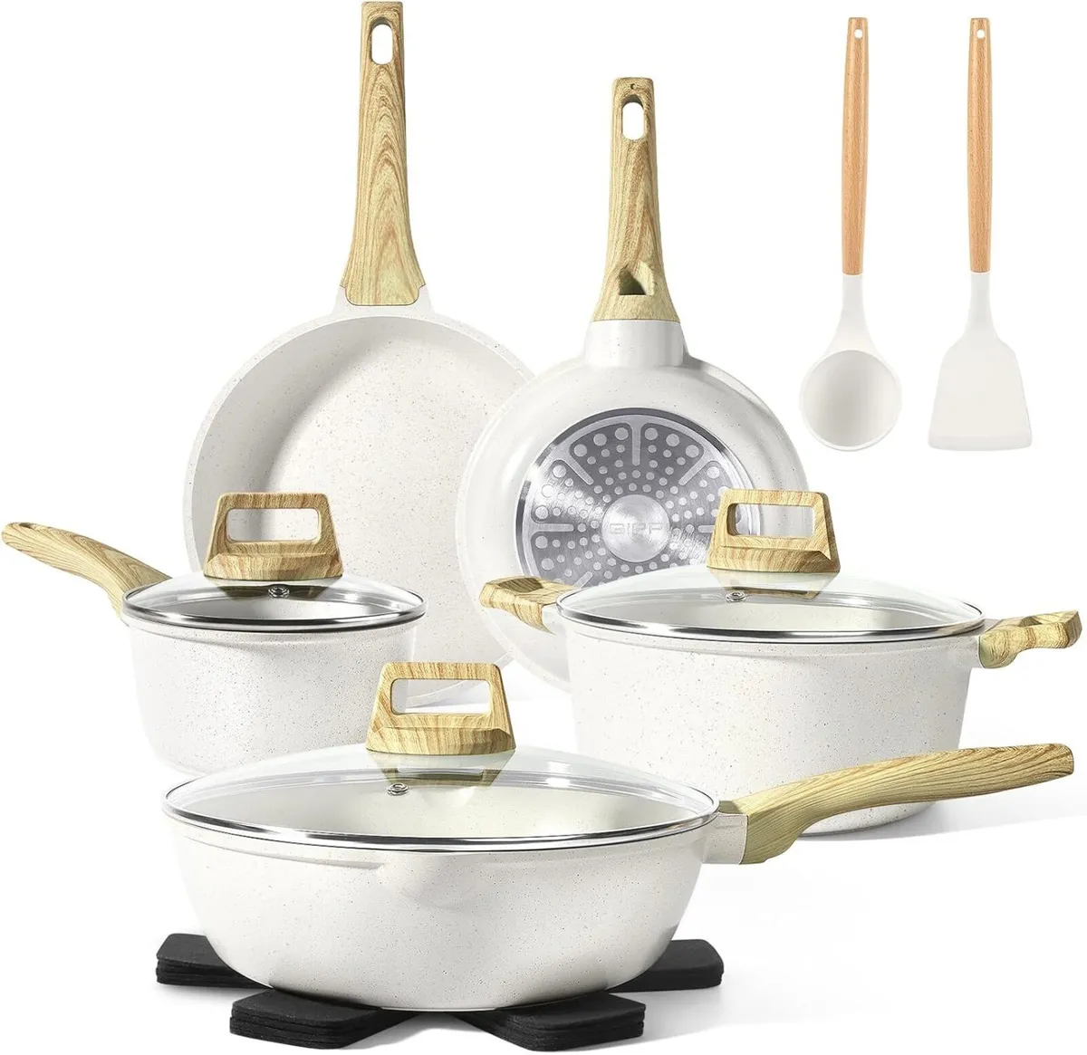 Pots and Pans Set Non Stick - 14 Piece White - Image 1