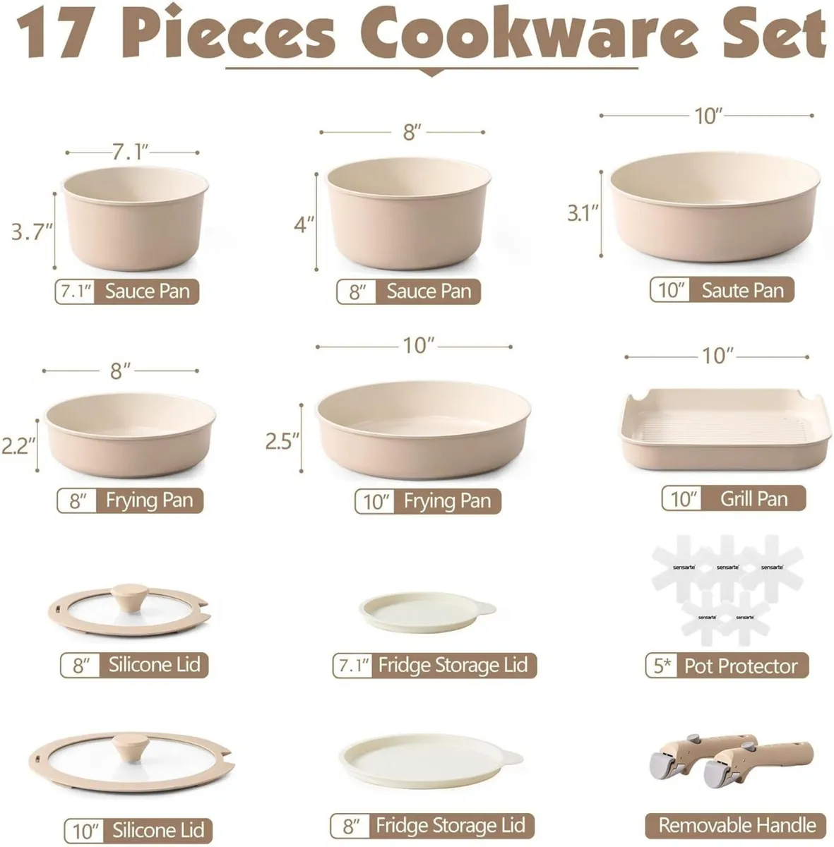17 Piece Ceramic Pots and Pans Set Nonstick - Image 2