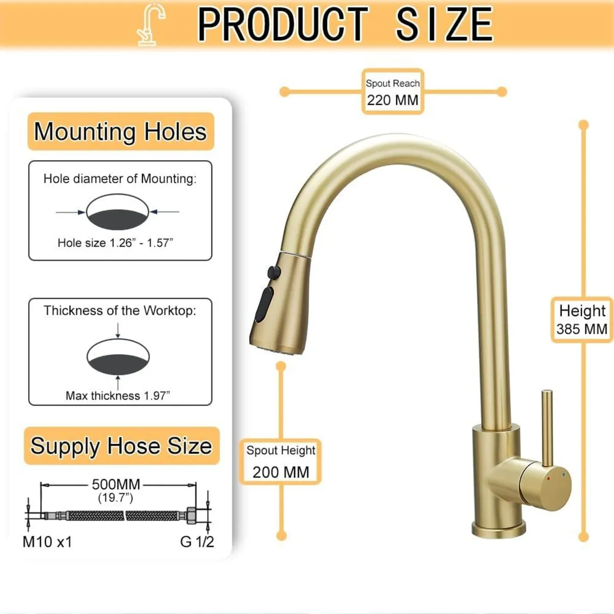 Kitchen Sink Mixer Tap with Pull Down Sprayer - Image 3