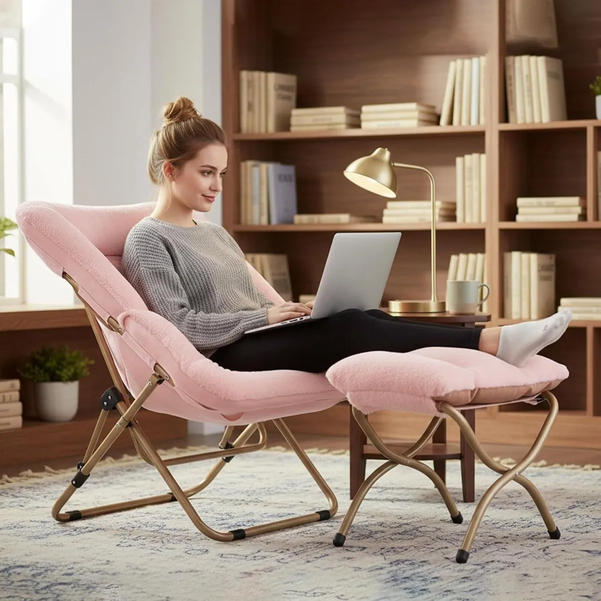 Comfy Saucer Chair with Ottoman Oversized - Image 4