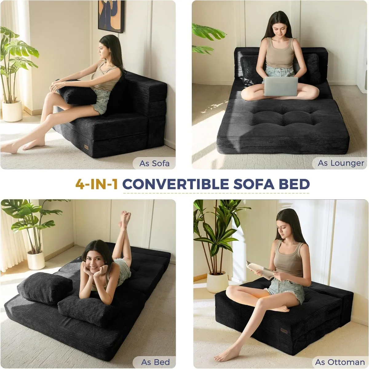 Folding Foam Sofa Bed Tri-Fold Mattress with 2 - Image 3