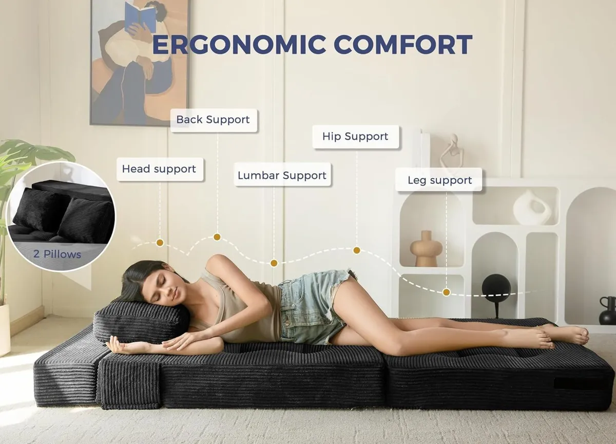 Folding Foam Sofa Bed Tri-Fold Mattress with 2 - Image 4