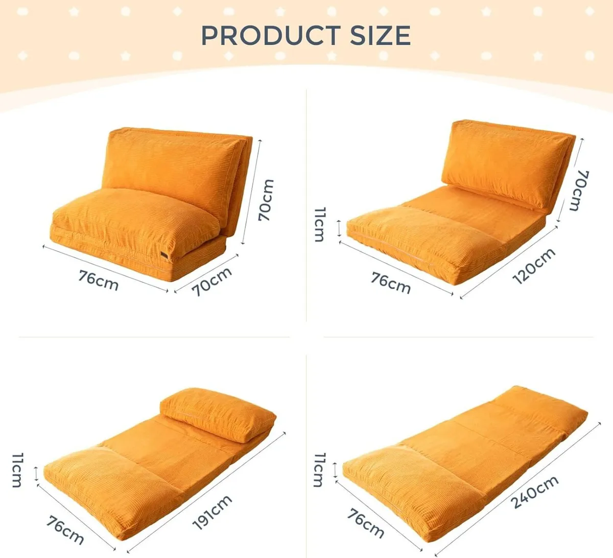 Folding Corduroy Sofa Bean Bag Bed Chair Foam - Image 2
