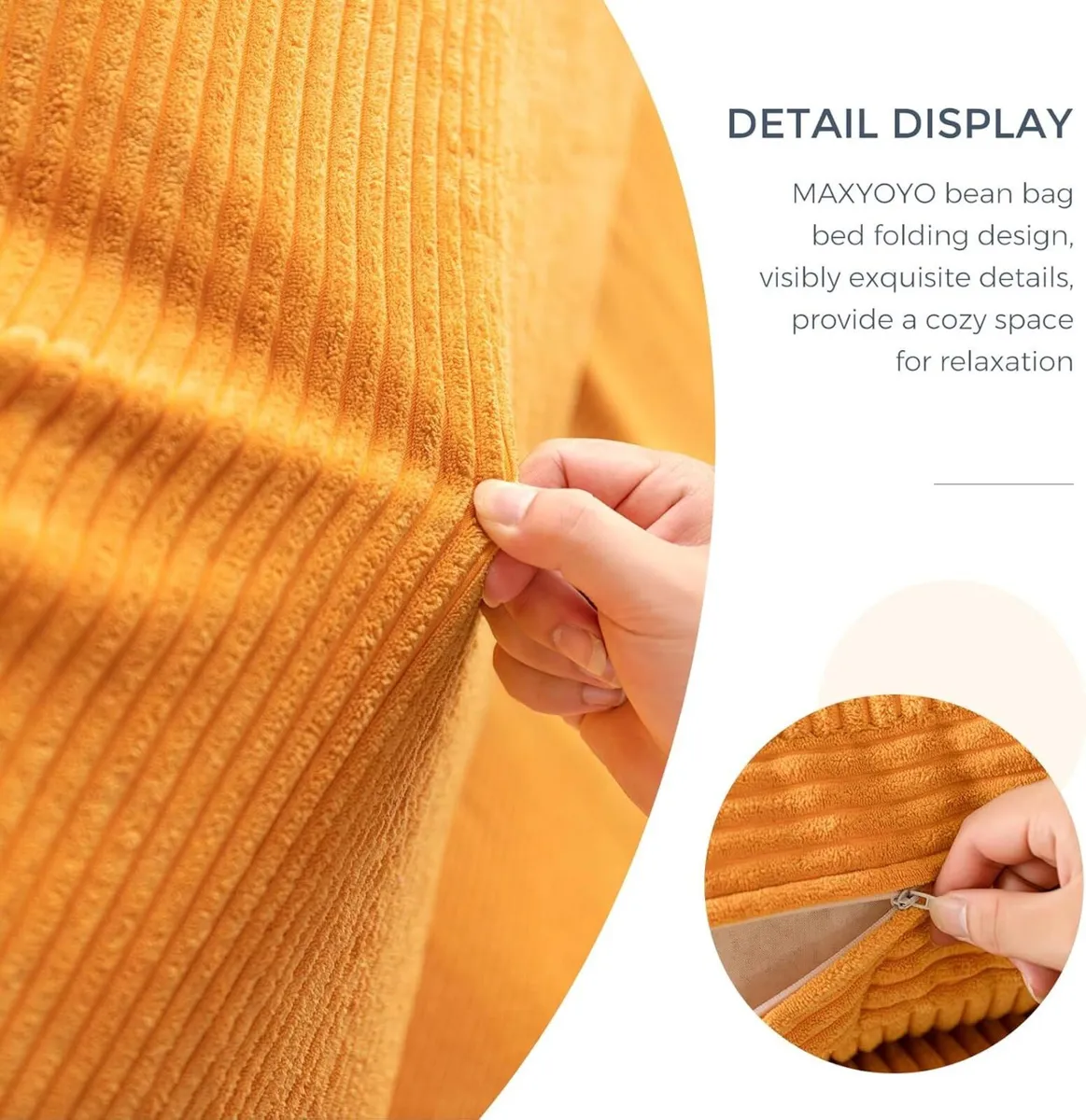 Folding Corduroy Sofa Bean Bag Bed Chair Foam - Image 3