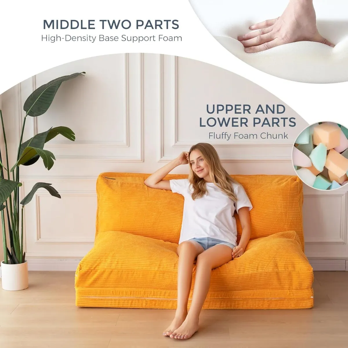 Folding Corduroy Sofa Bean Bag Bed Chair Foam - Image 4