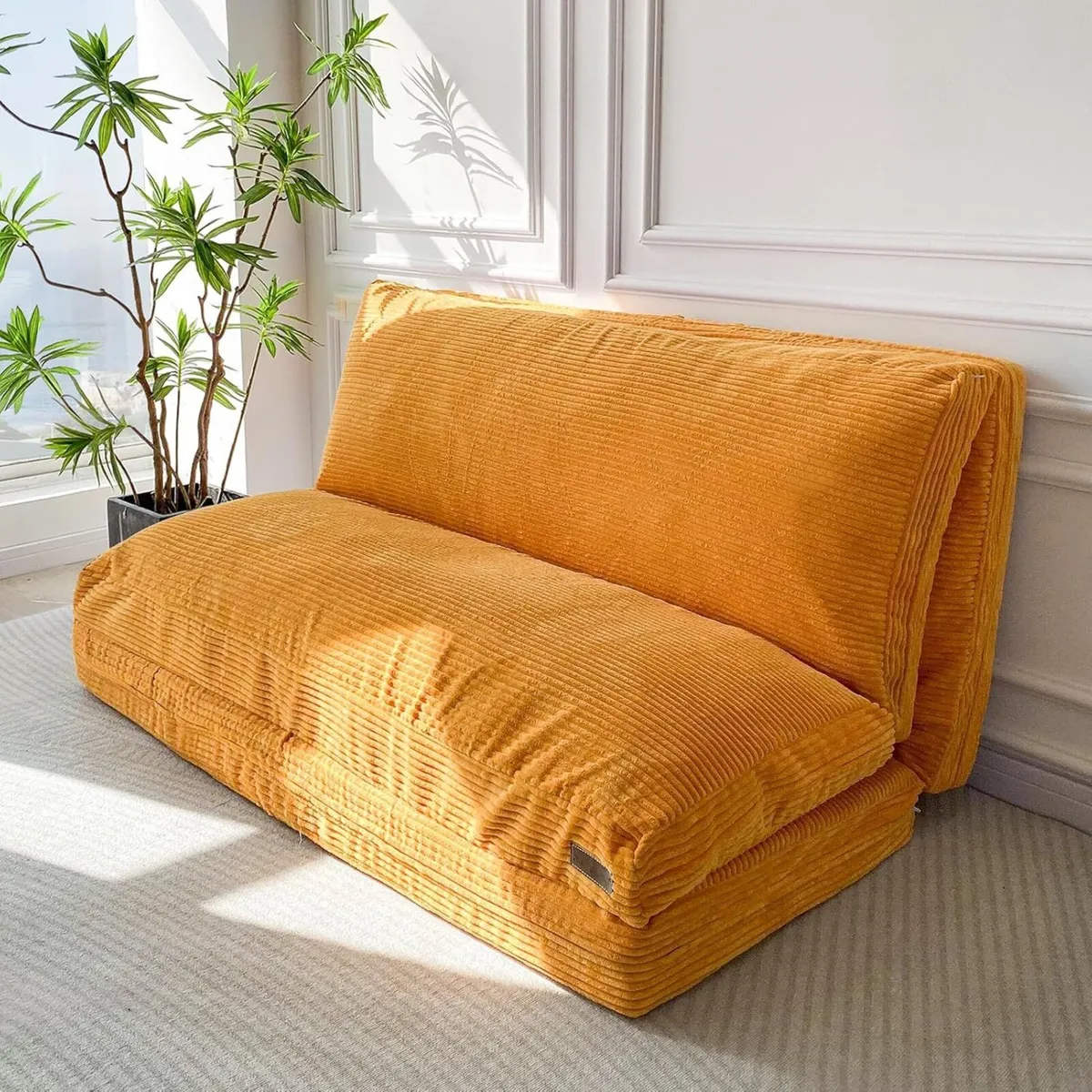 Folding Corduroy Sofa Bean Bag Bed Chair Foam - Image 1