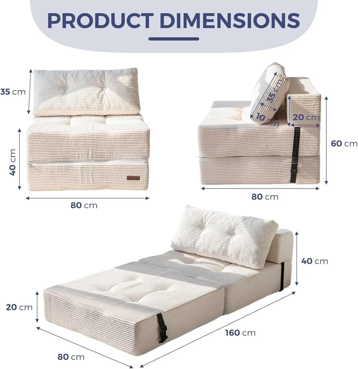 Folding Sofa Bed Convertible with High-Density - Image 2