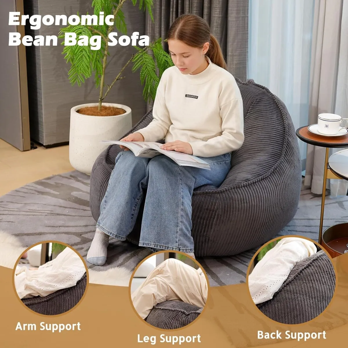 Bean Bag Chair for Teens Kids Corduroy Sofa with - Image 3