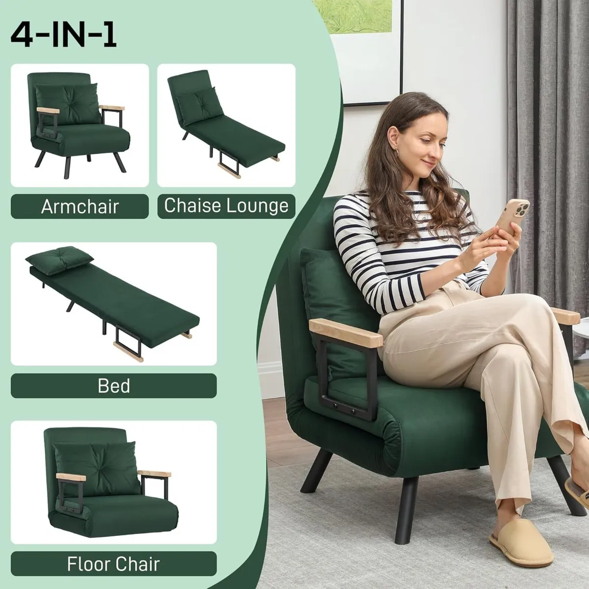 Single Chair Bed Click Clack Convertible Settee - Image 4