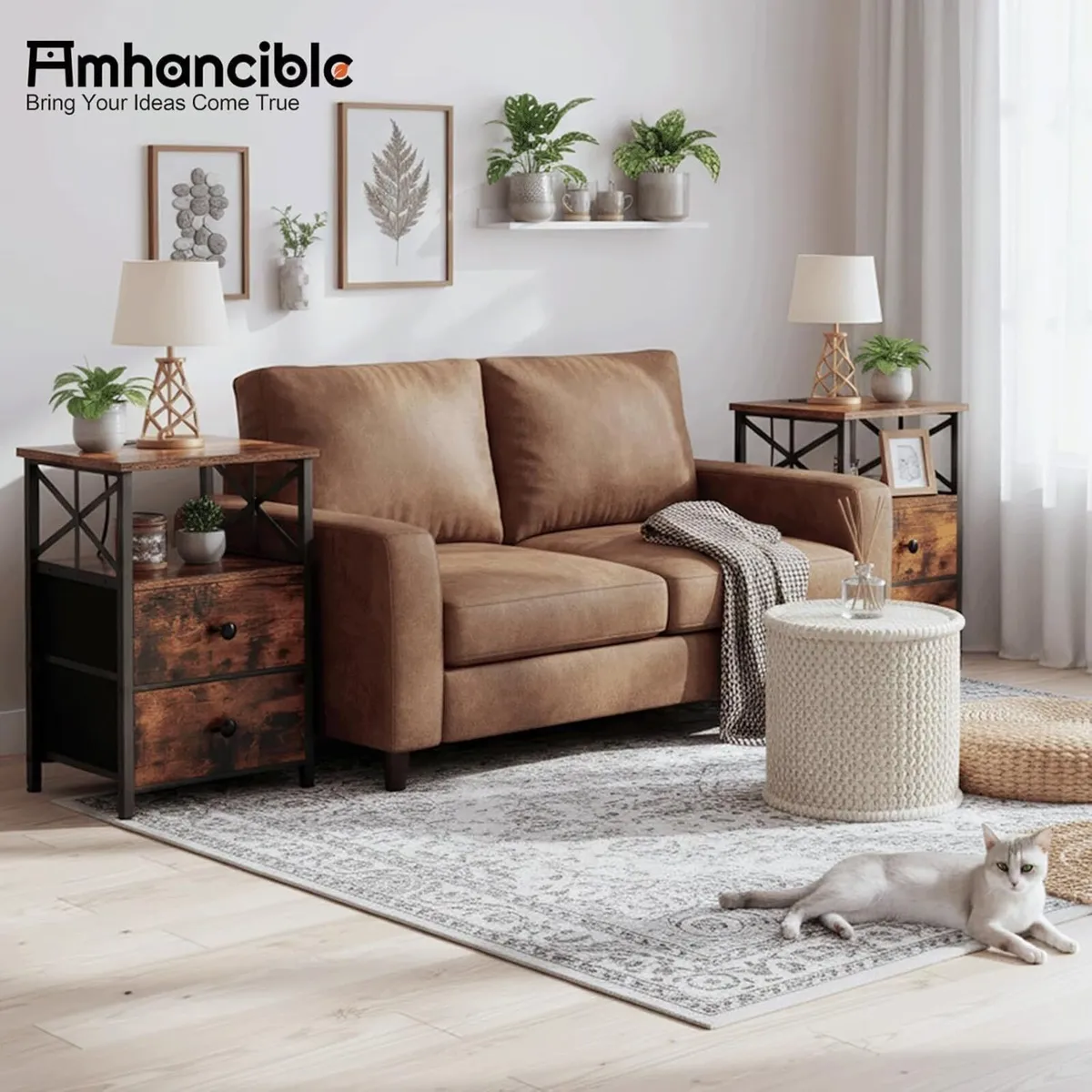 Bedside Table with Charging Station Cabinet Set - Image 4